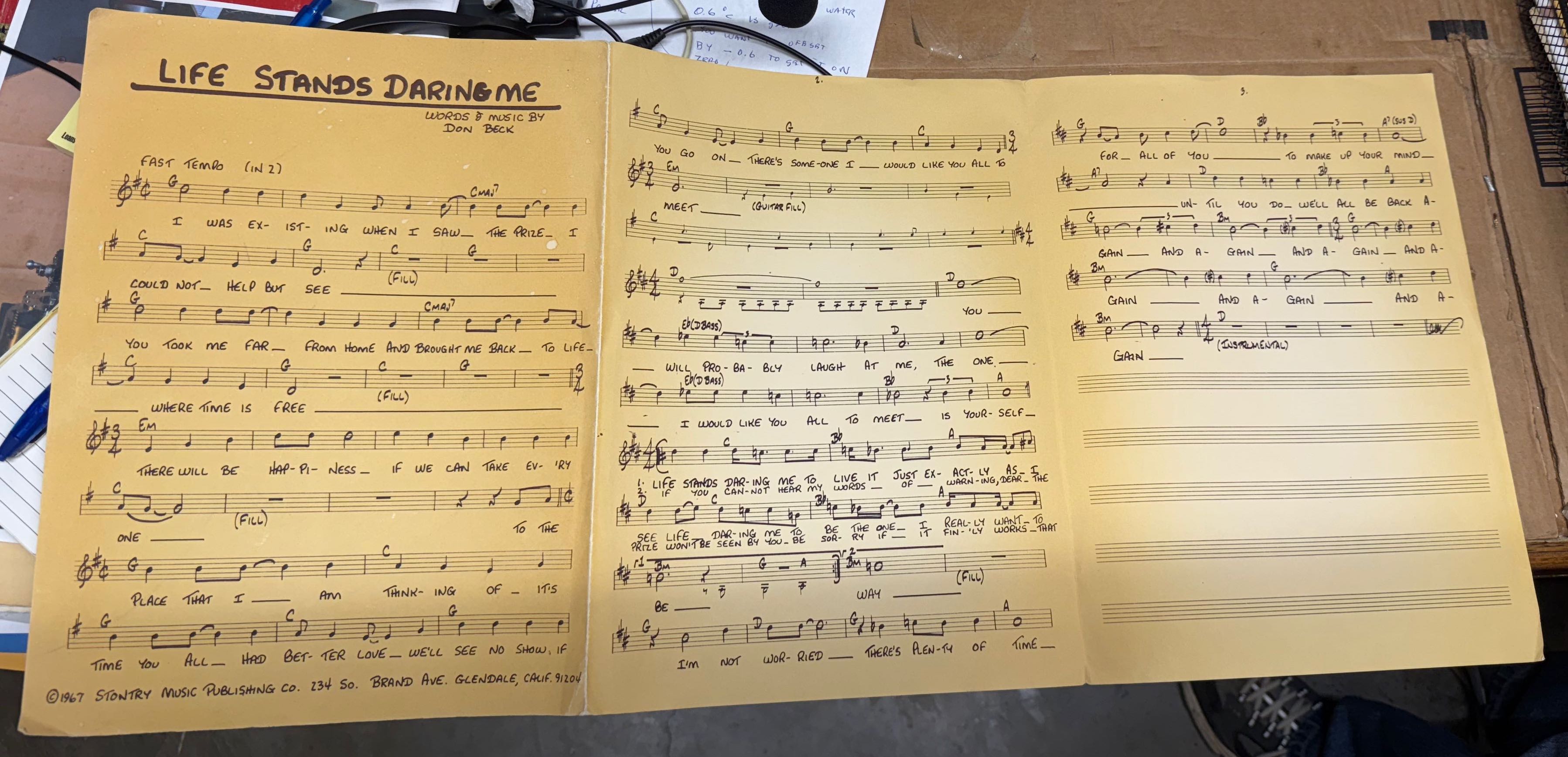 “Life Stands Daring Me” sheet music